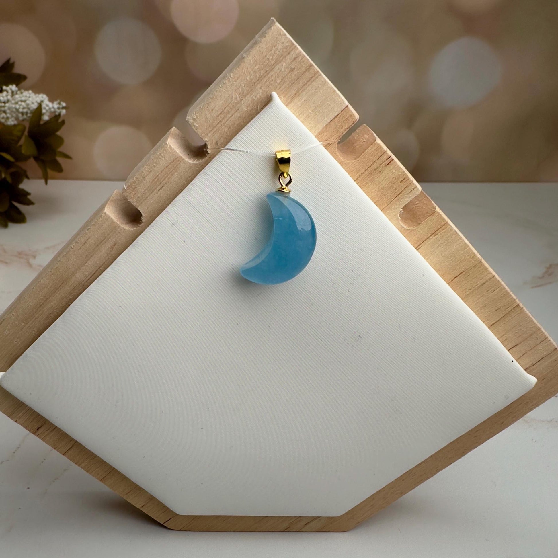 Aquamarine crystal moon pendant