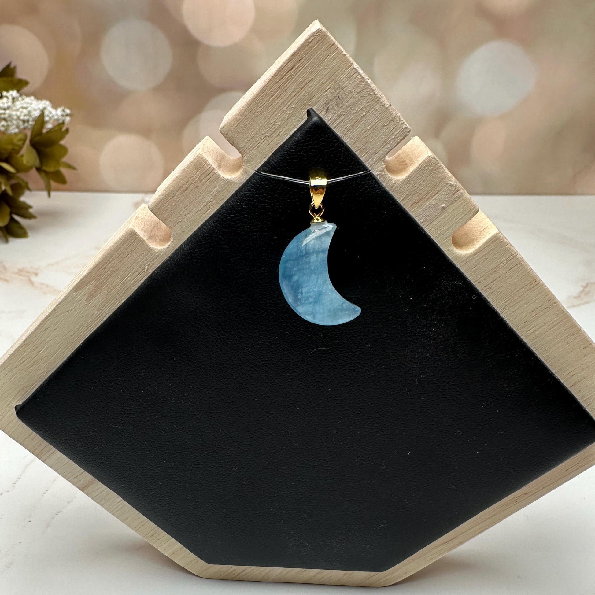 Aquamarine crystal moon pendant