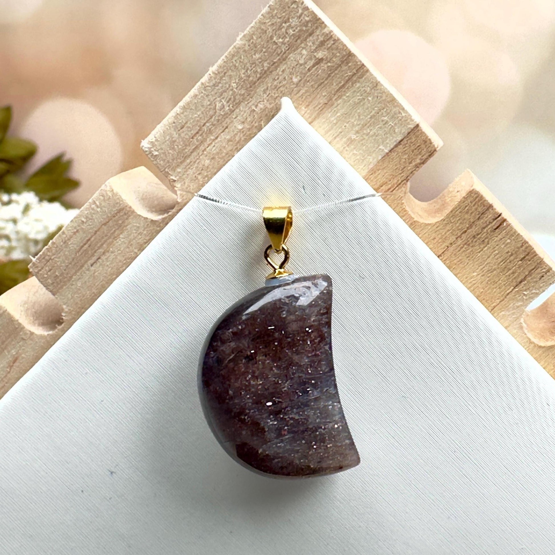 Sunstone Iolite Moon Pendant