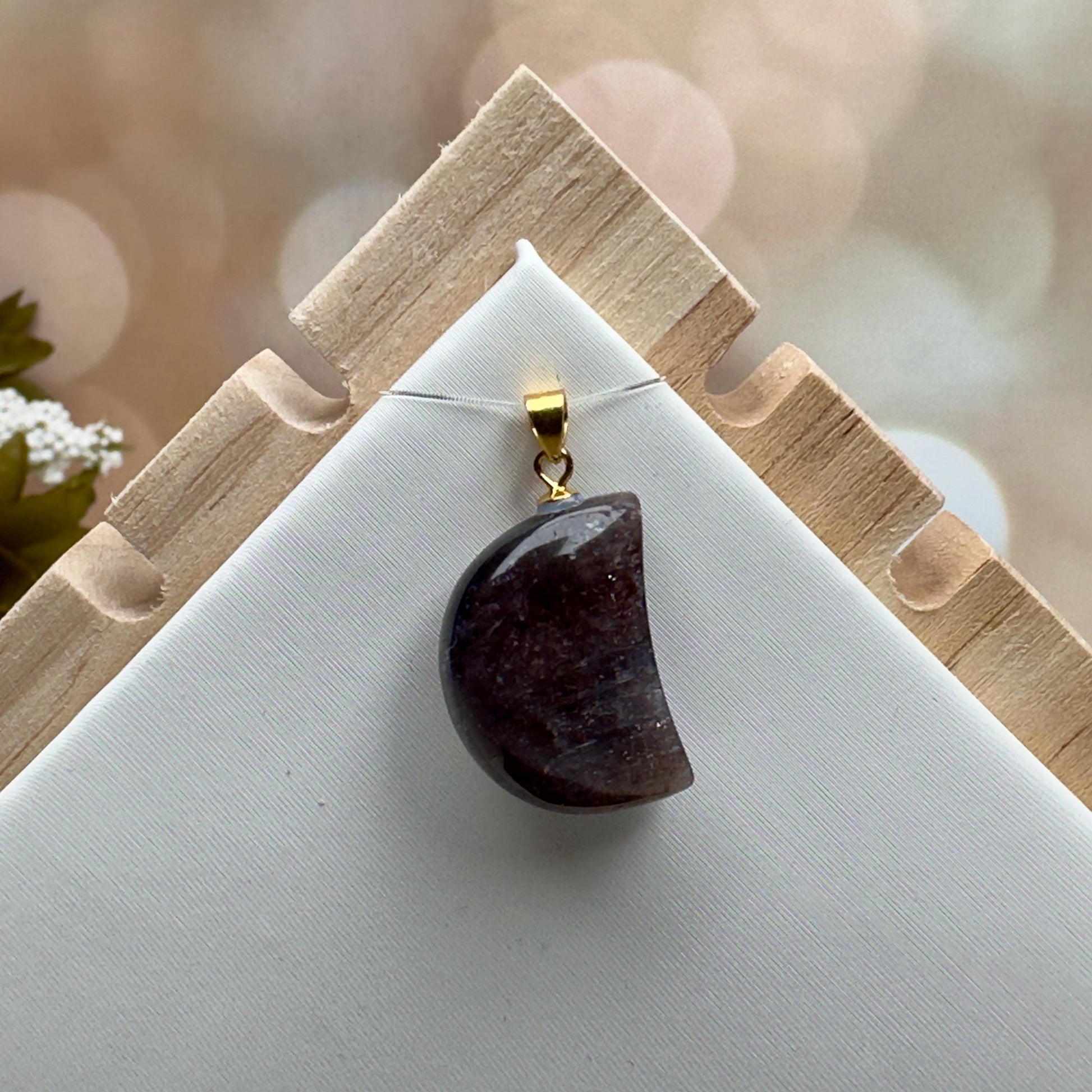 Sunstone Iolite Moon Pendant