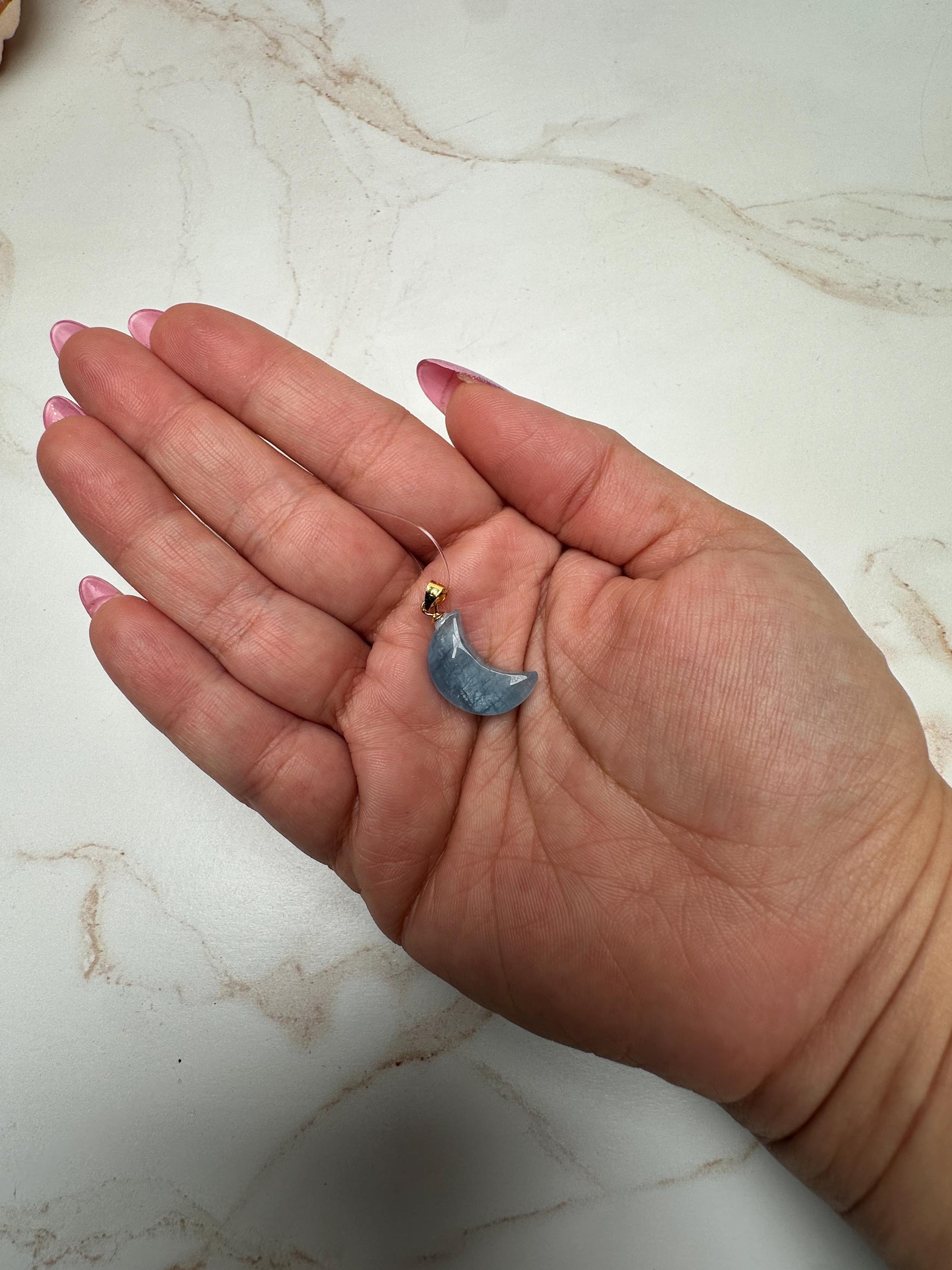 Aquamarine crystal moon pendant