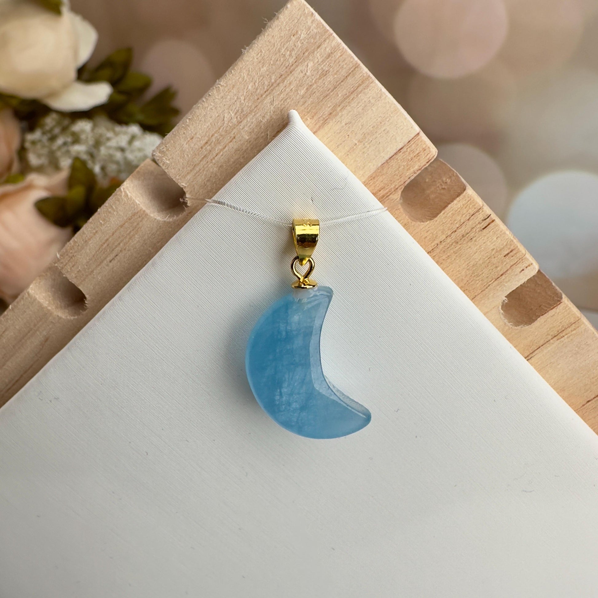 Aquamarine crystal moon pendant