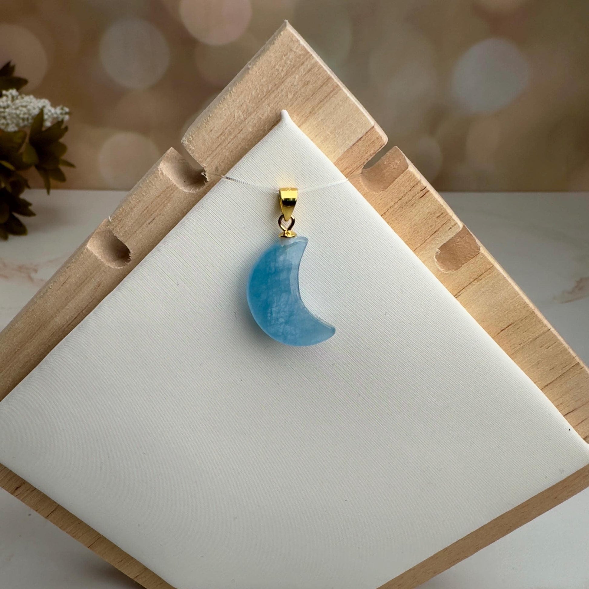 Aquamarine crystal moon pendant