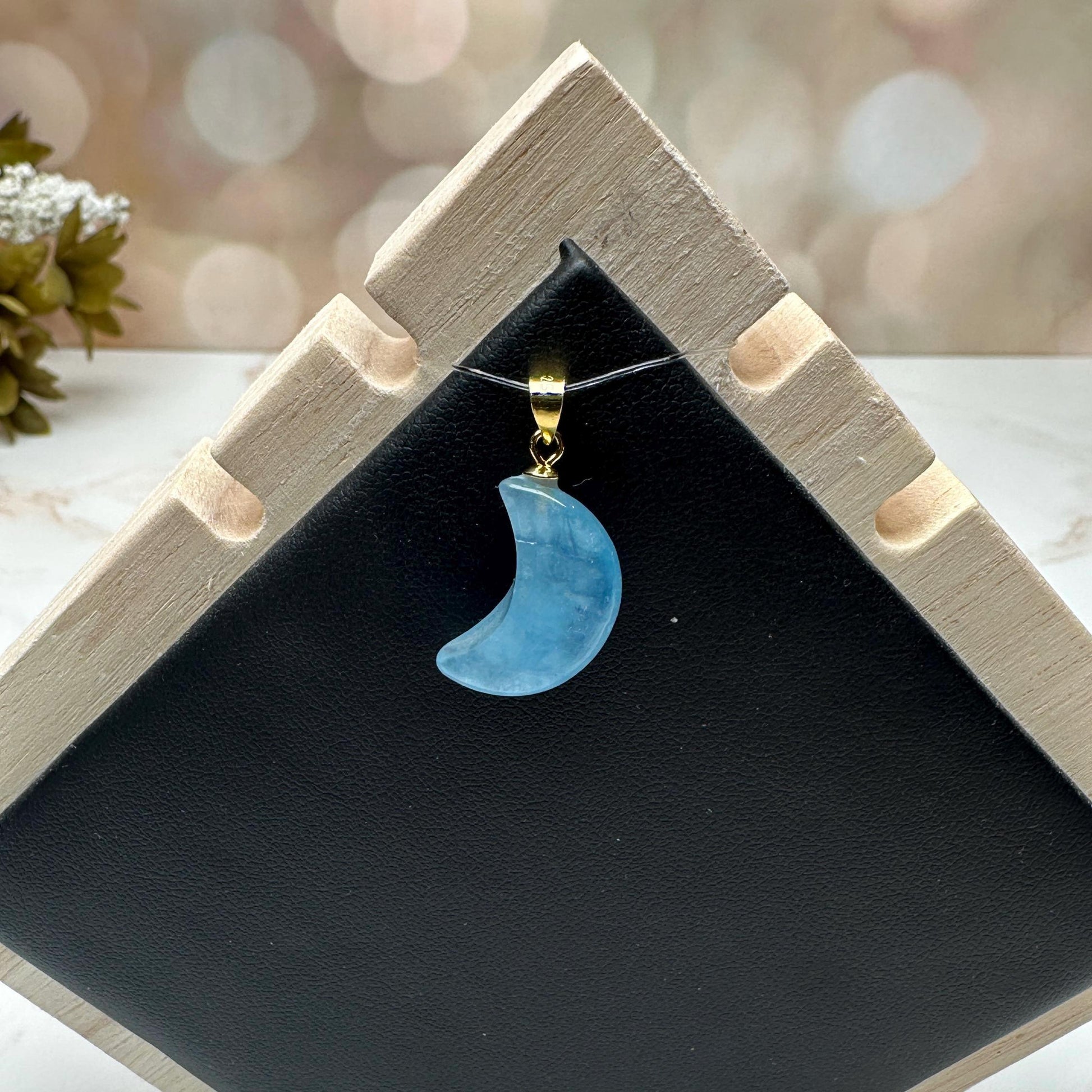 Aquamarine crystal moon pendant