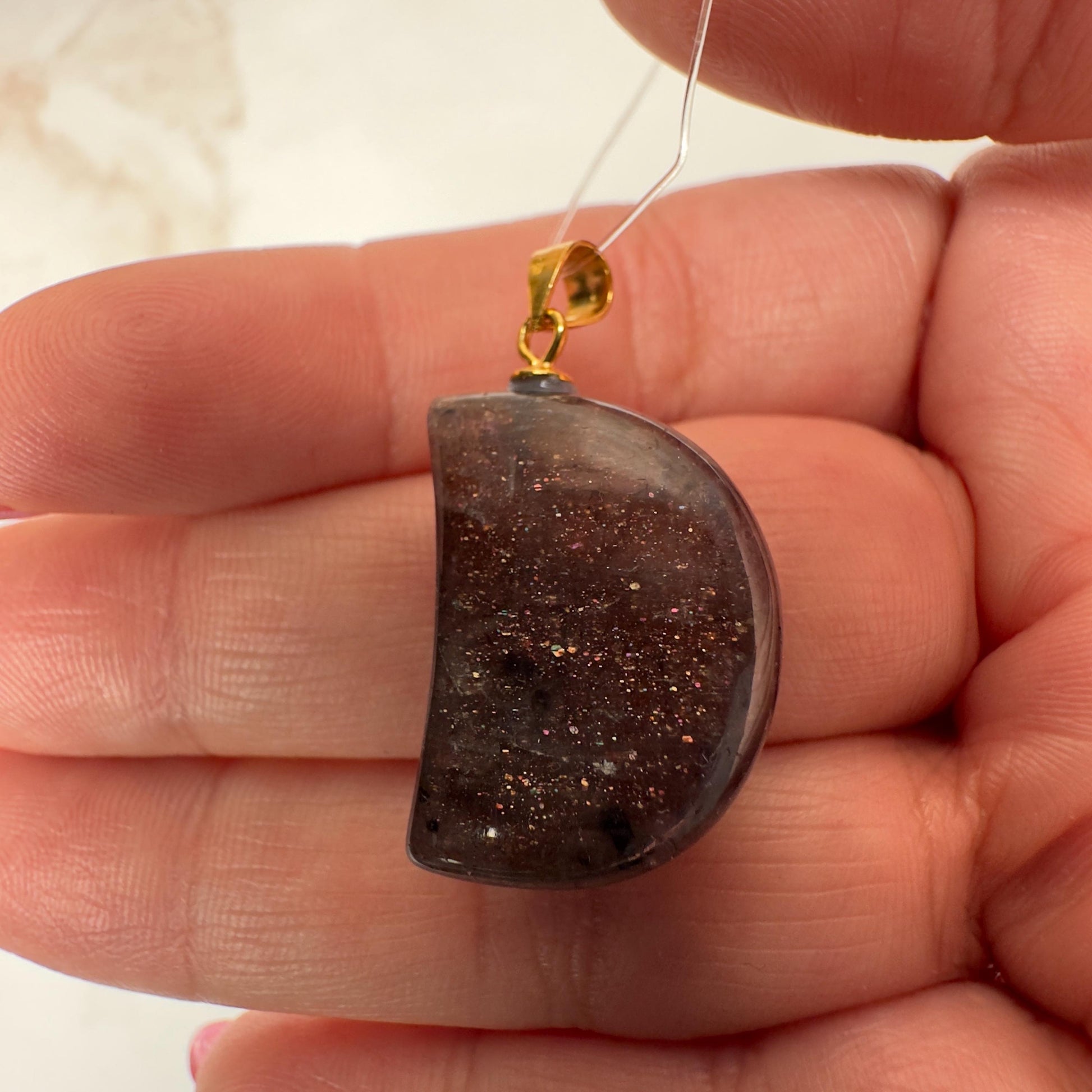 Sunstone Iolite Moon Pendant