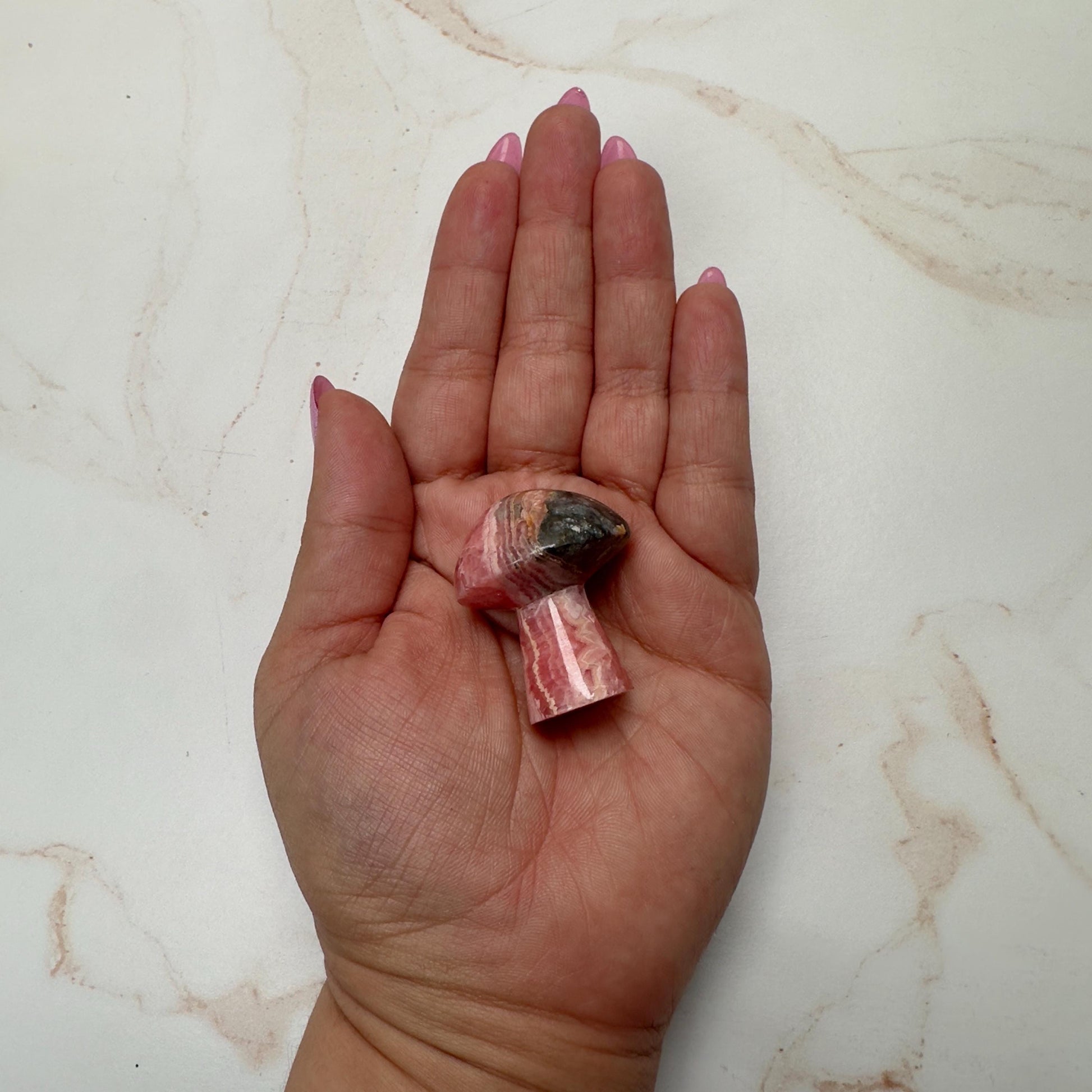 Adorable Rhodochrosite Mushroom Hand Carved Genuine Crystal Mushy From Argentina | Tucson Gem Show Exclusive