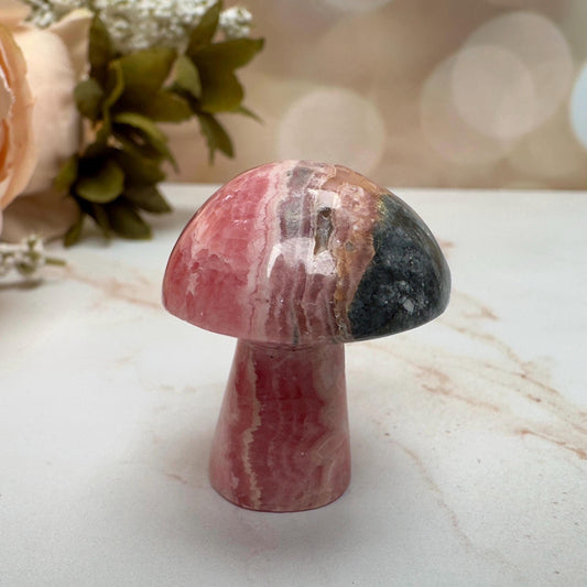 Adorable Rhodochrosite Mushroom Hand Carved Genuine Crystal Mushy From Argentina | Tucson Gem Show Exclusive