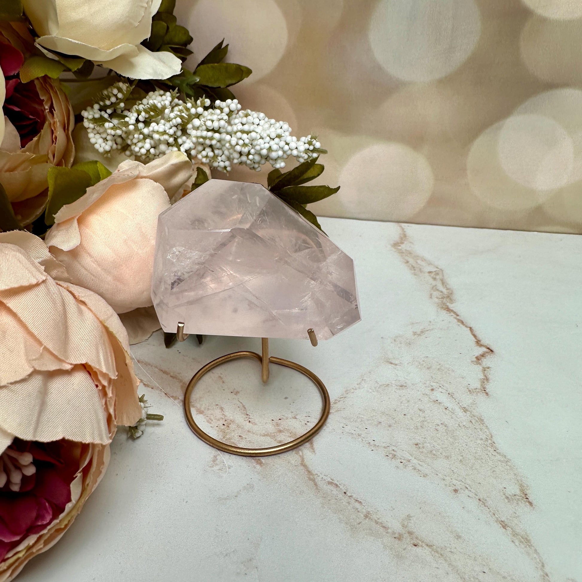 gemmy high quality pink rose Quartz on stand from Brazil aaa