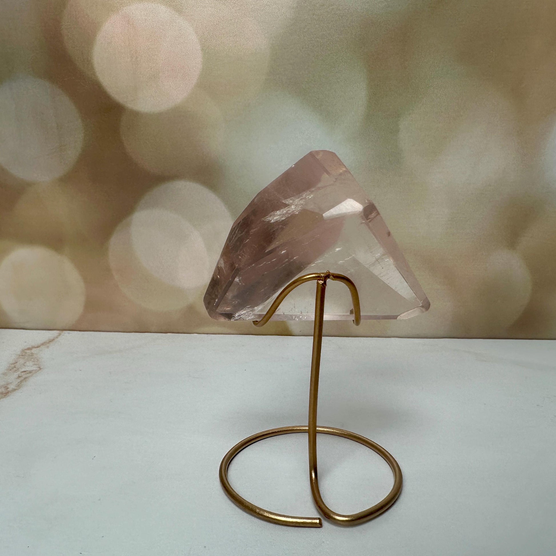 Beautiful Rose Quartz Crystal on Elegant Custom Gold Stand | Top Quality from Brazil