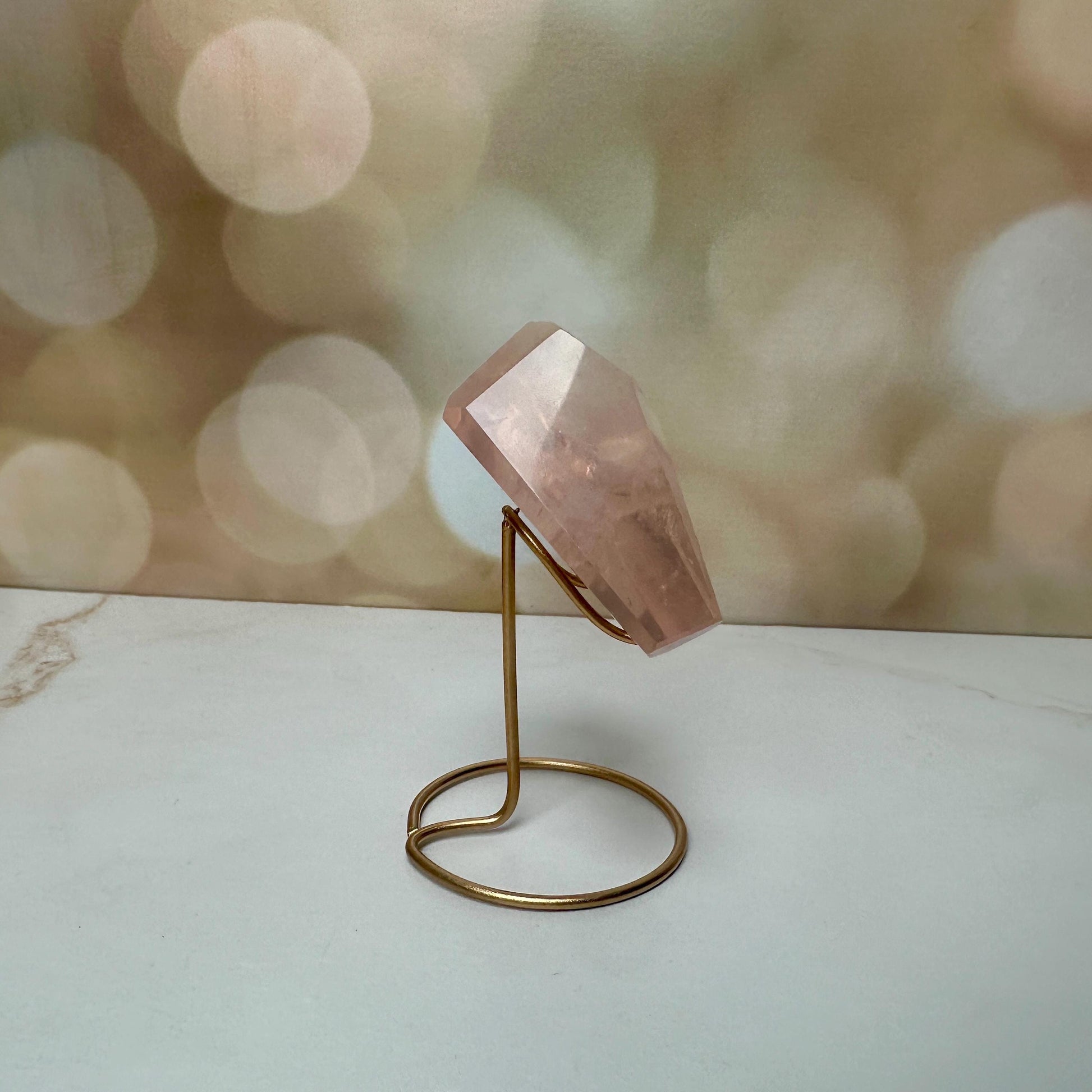 Beautiful Rose Quartz Crystal on Elegant Custom Gold Stand | Top Quality from Brazil