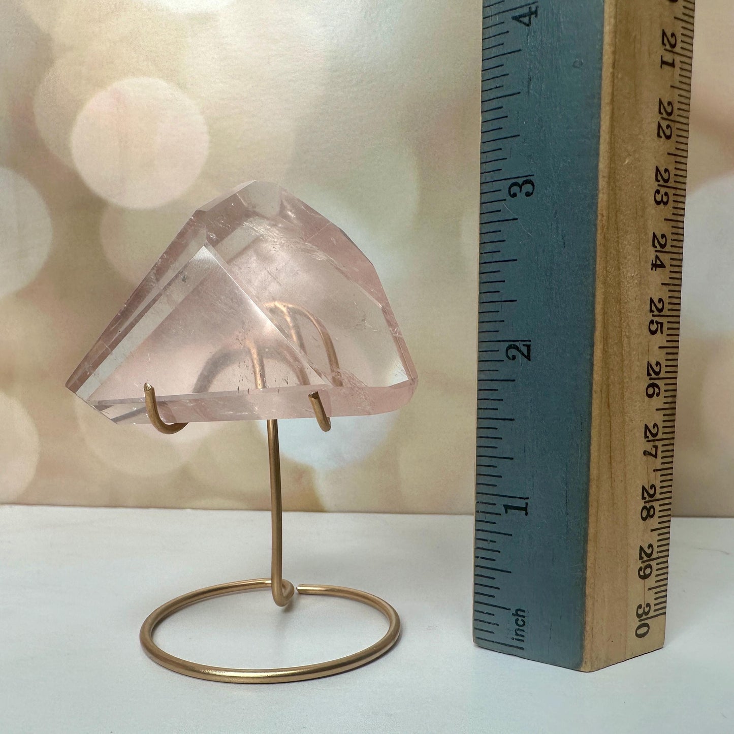 Beautiful Rose Quartz Crystal on Elegant Custom Gold Stand | Top Quality from Brazil