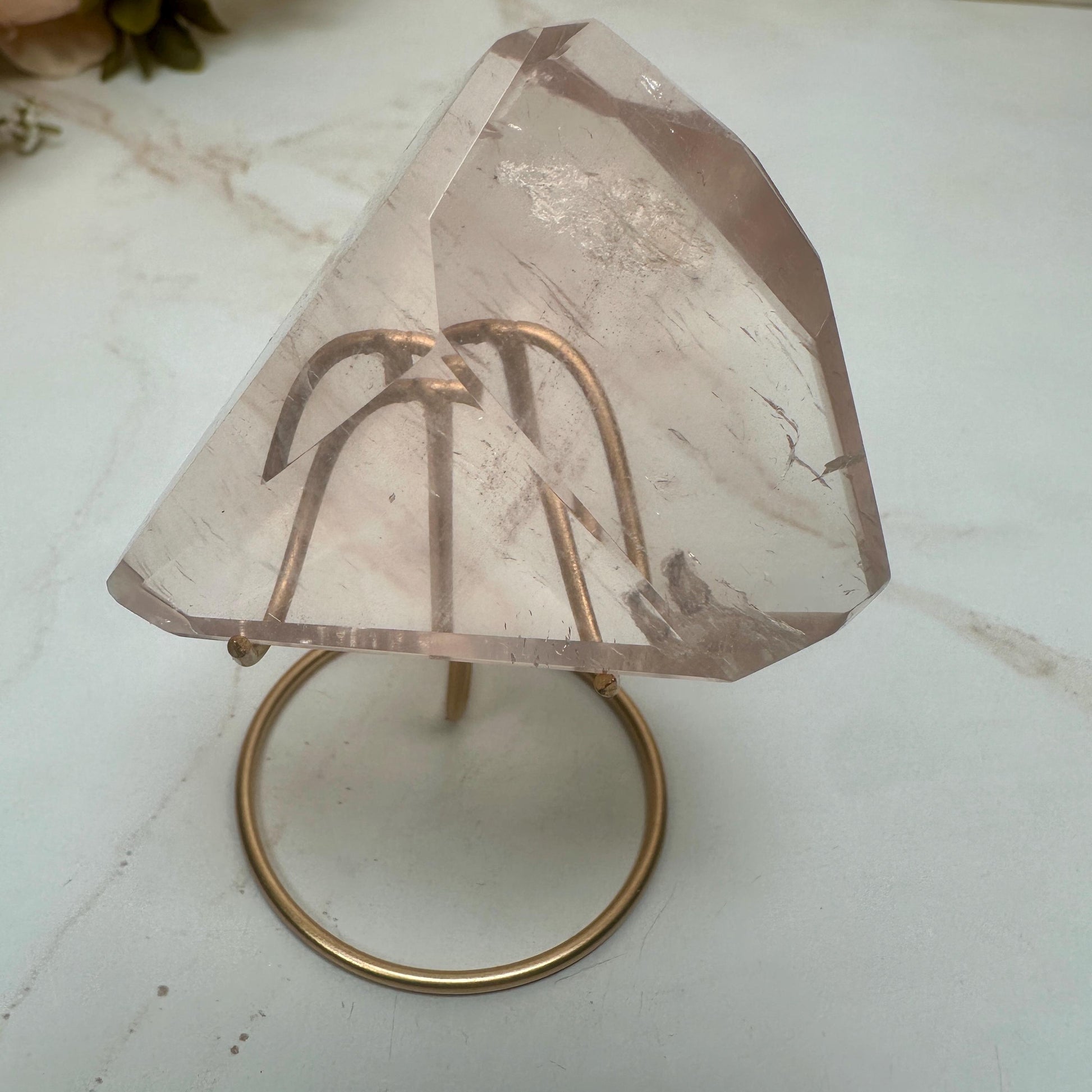 Beautiful Rose Quartz Crystal on Elegant Custom Gold Stand | Top Quality from Brazil