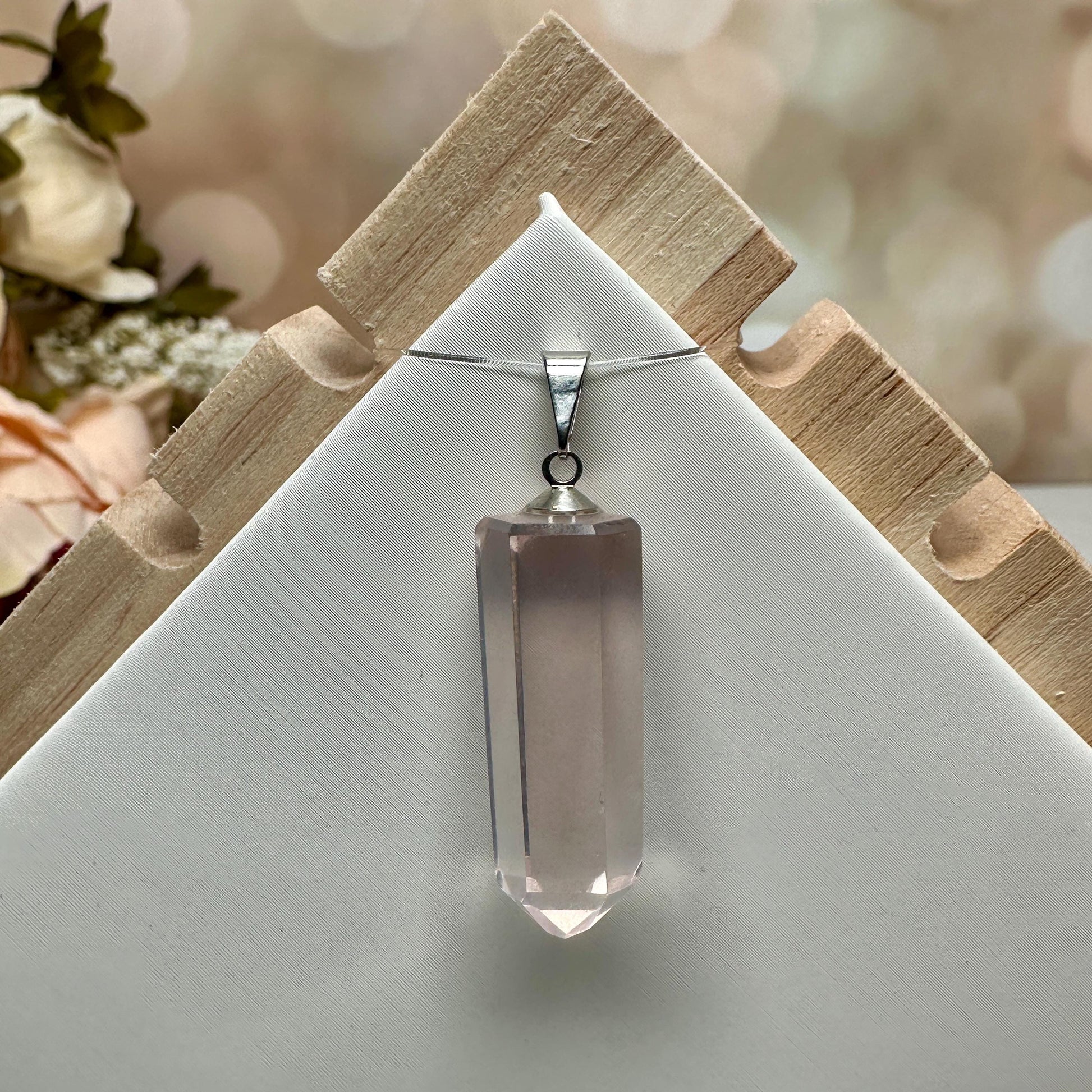 Rose quartz Crystal point pendant from Brazil