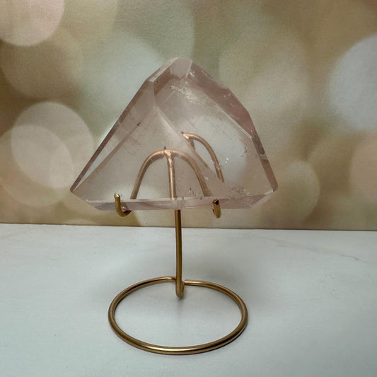 Beautiful Rose Quartz Crystal on Elegant Custom Gold Stand | Top Quality from Brazil