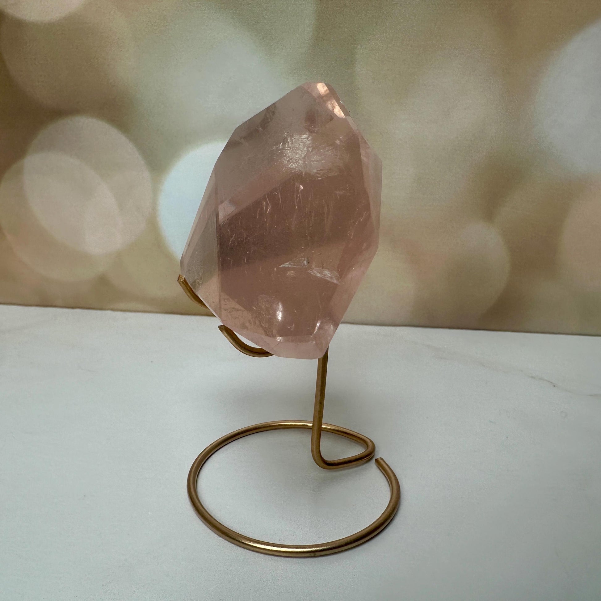 Beautiful Rose Quartz Crystal on Elegant Custom Gold Stand | Top Quality from Brazil
