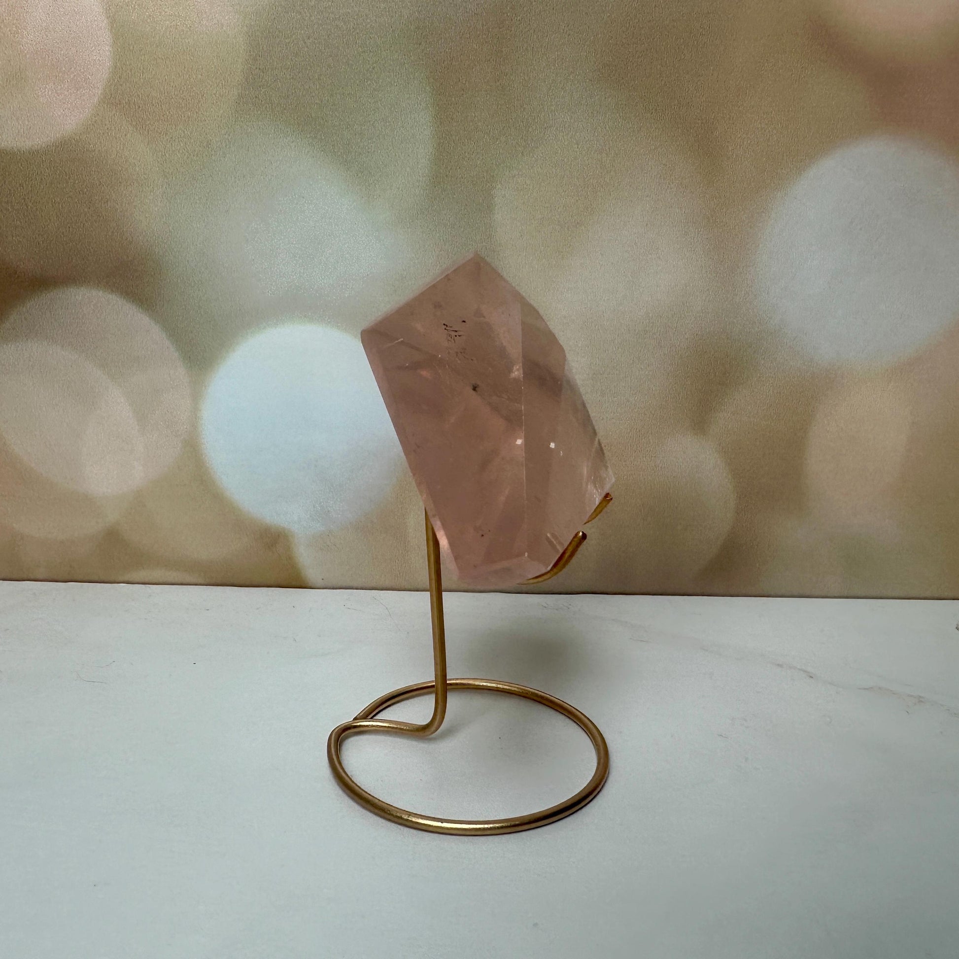 Beautiful Rose Quartz Crystal on Elegant Custom Gold Stand | Top Quality from Brazil