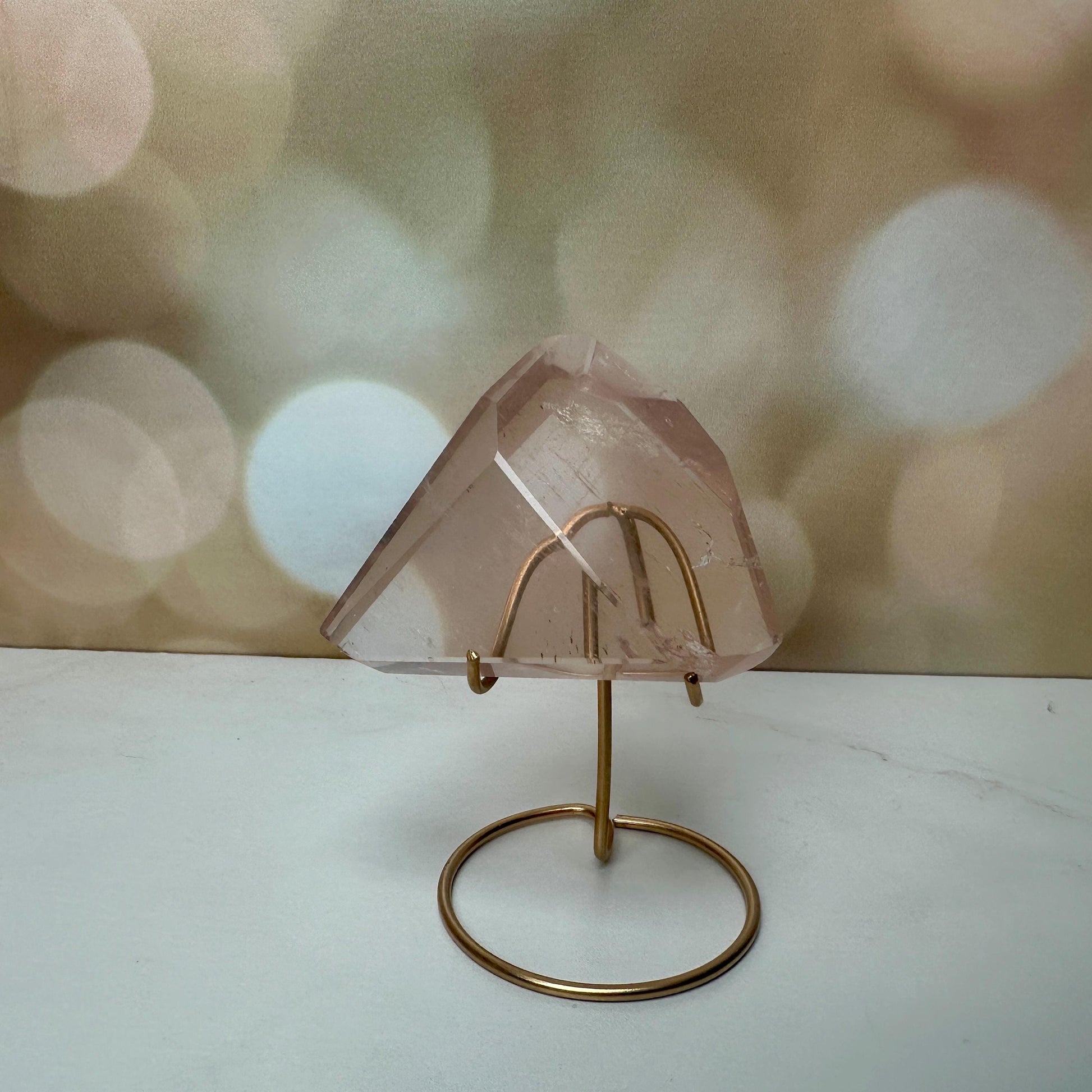 Beautiful Rose Quartz Crystal on Elegant Custom Gold Stand | Top Quality from Brazil