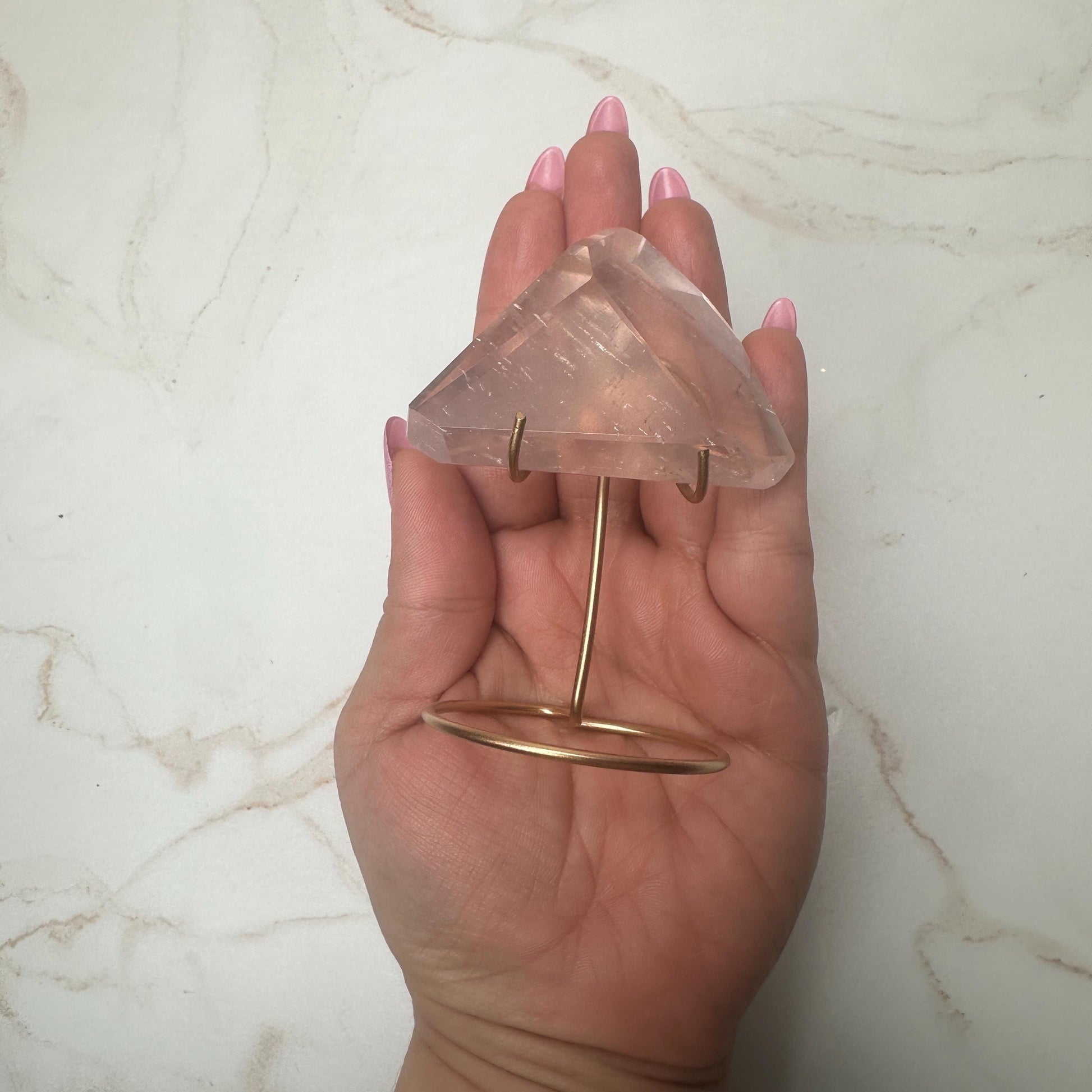 Beautiful Rose Quartz Crystal on Elegant Custom Gold Stand | Top Quality from Brazil
