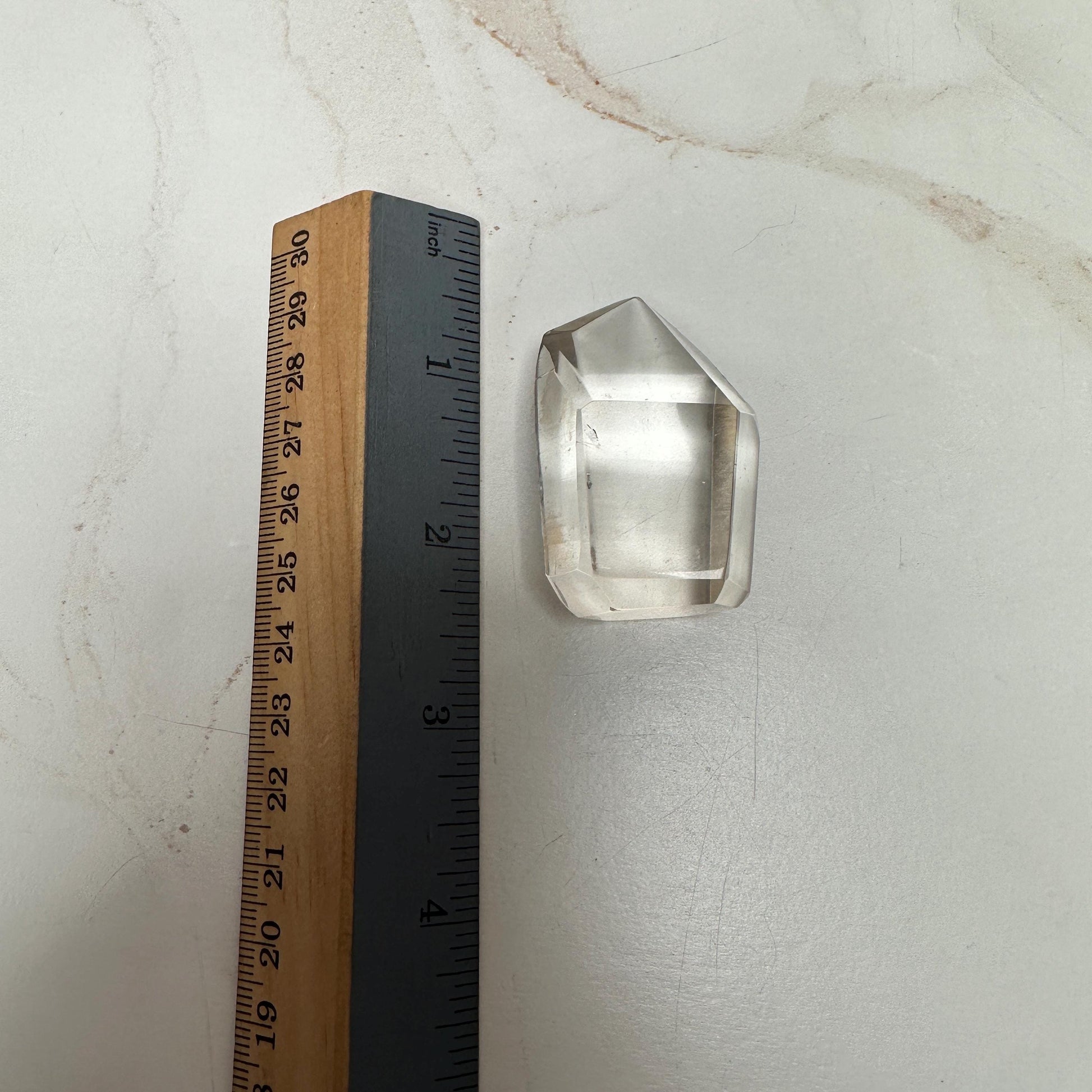 Lemurian Quartz Semi Polished Point | On Custom Gold Stand From Brazil