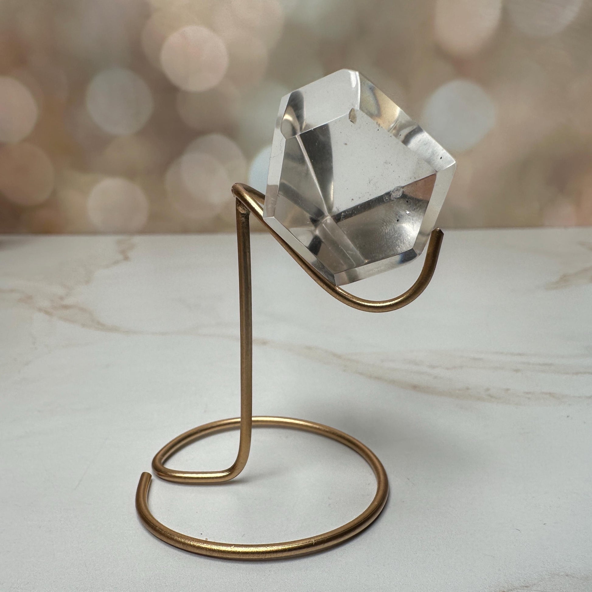 Lemurian Quartz Semi Polished Point | On Custom Gold Stand From Brazil