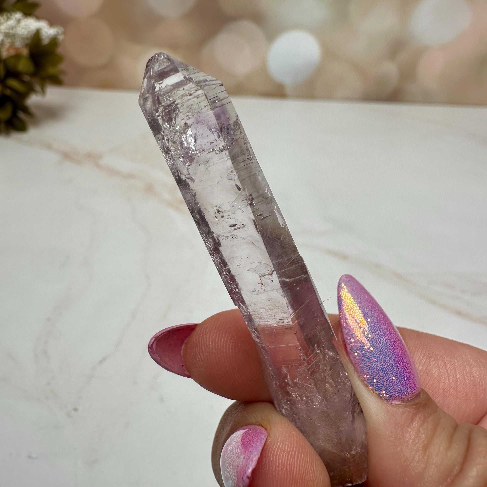 Vera Cruz Amethyst Quartz With Phantom And Moving Enhydro Raw Point From Mexico