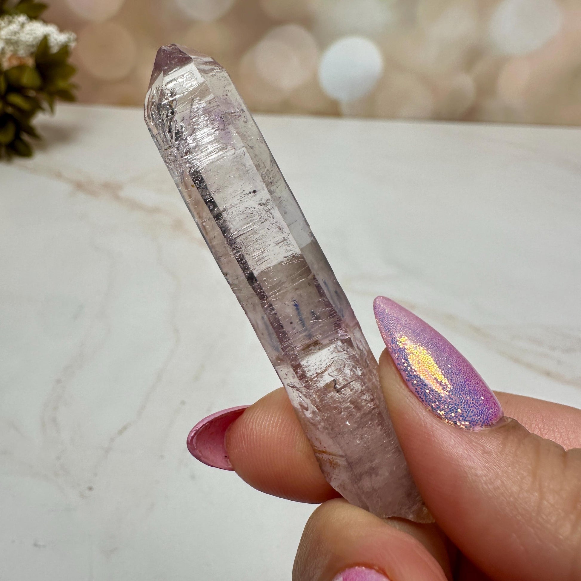 Vera Cruz Amethyst Quartz With Phantom And Moving Enhydro Raw Point From Mexico