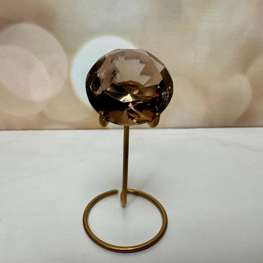 Smoky Quartz Faceted Diamond On Custom Gold Stand From Brazil With Rainbow