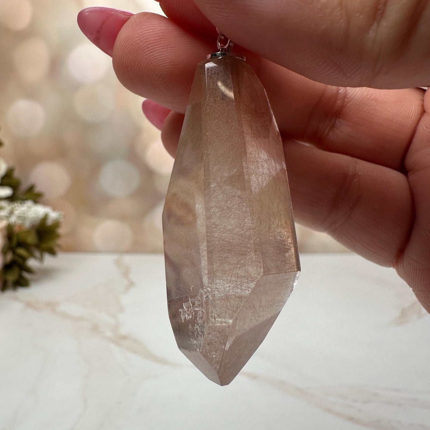 Pink Rutiled Lemurian Pendant | High-Quality Brazilian Crystal Jewelry for Necklace