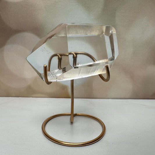 Lemurian Quartz Semi Polished Point | On Custom Gold Stand From BrazilLemurian Quartz Semi Polished Point | On Custom Gold Stand From Brazil