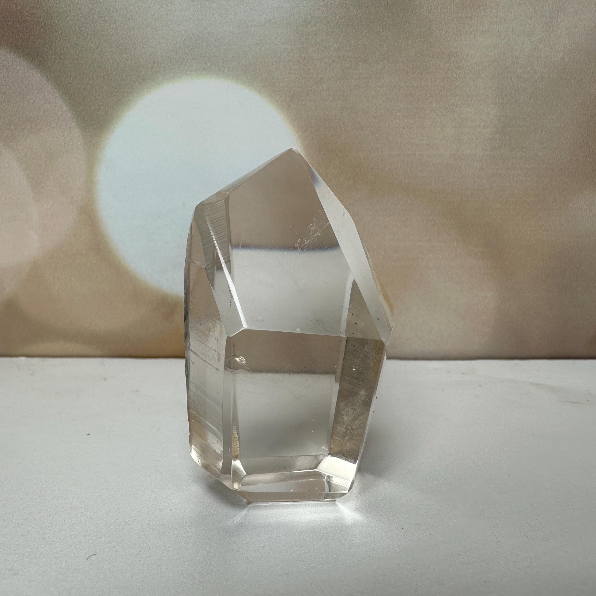 Lemurian Quartz Semi Polished Point | On Custom Gold Stand From Brazil