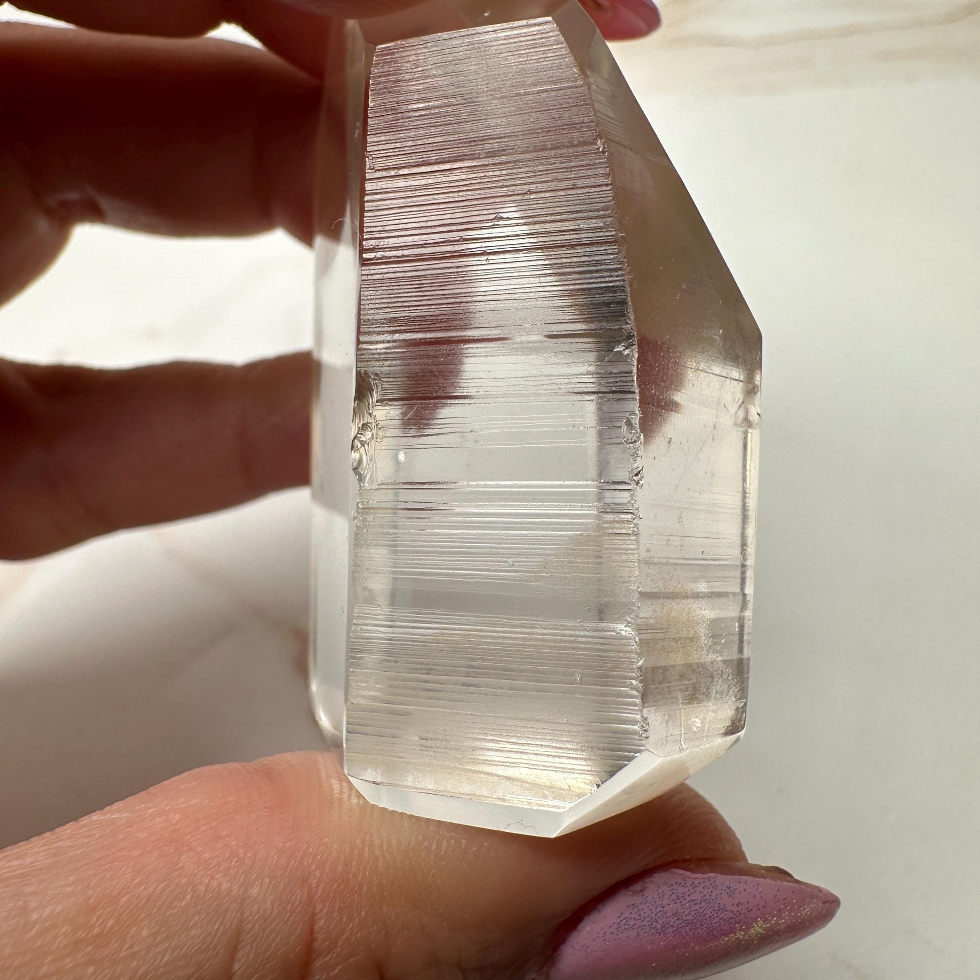 Lemurian Quartz Semi Polished Point | On Custom Gold Stand From Brazil