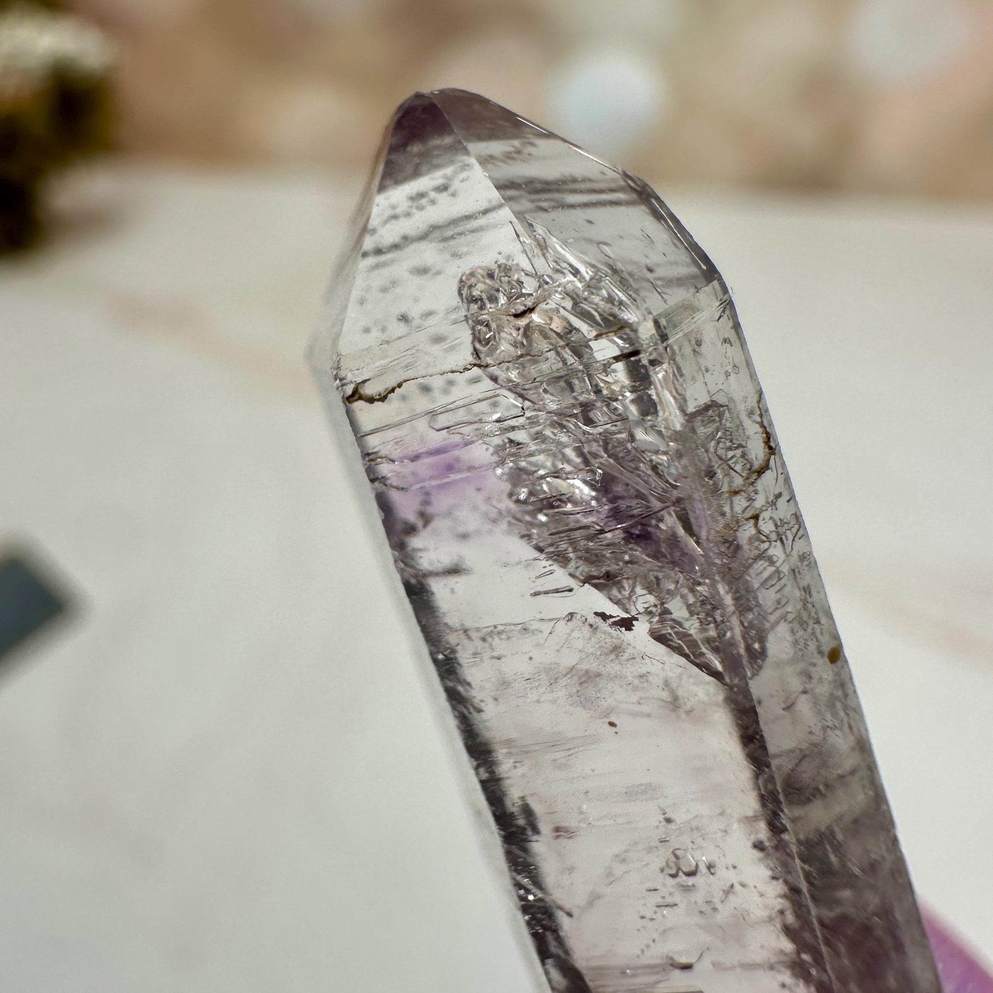 Vera Cruz Amethyst Quartz With Phantom And Moving Enhydro Raw Point From Mexico