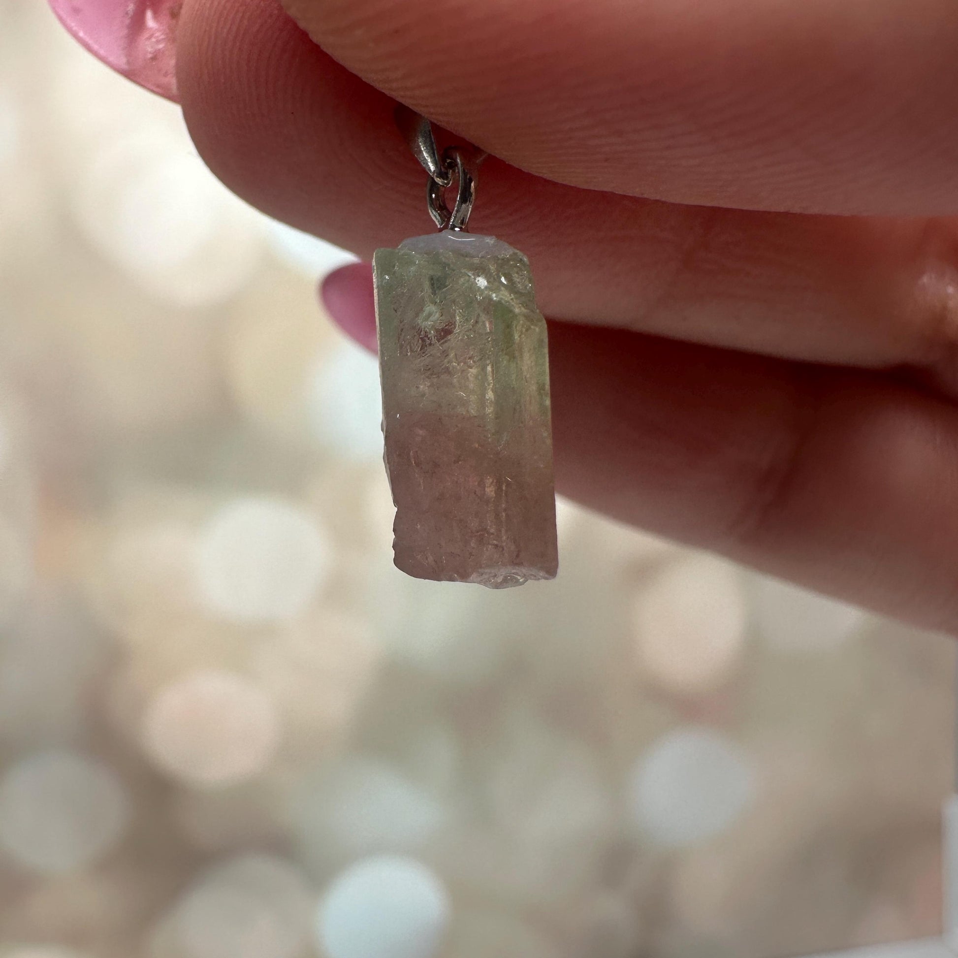 Dainty Watermelon Tourmaline Pendant | Raw High-Quality 925 Silver Crystal Jewelry for Necklace