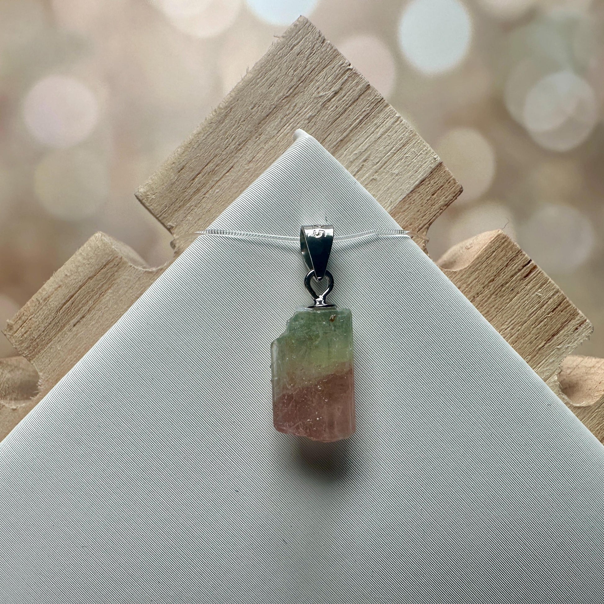 Dainty Watermelon Tourmaline Pendant | Raw High-Quality 925 Silver Crystal Jewelry for Necklace