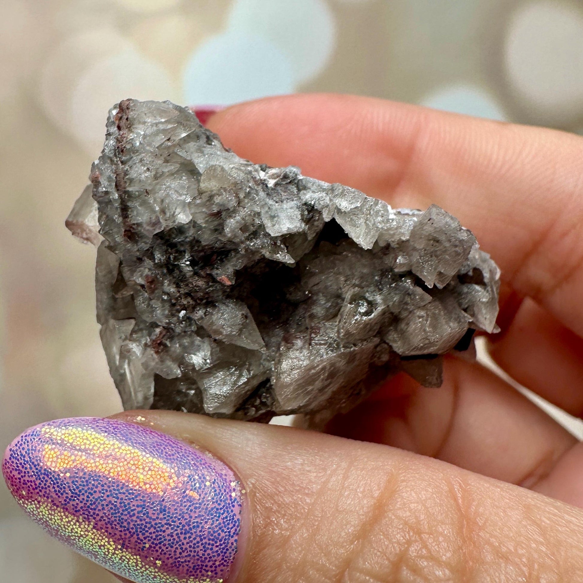 Calcite with Hematite – UV Reactive – Potosi Mine, Santa Eulalia, Chihuahua, Mexico