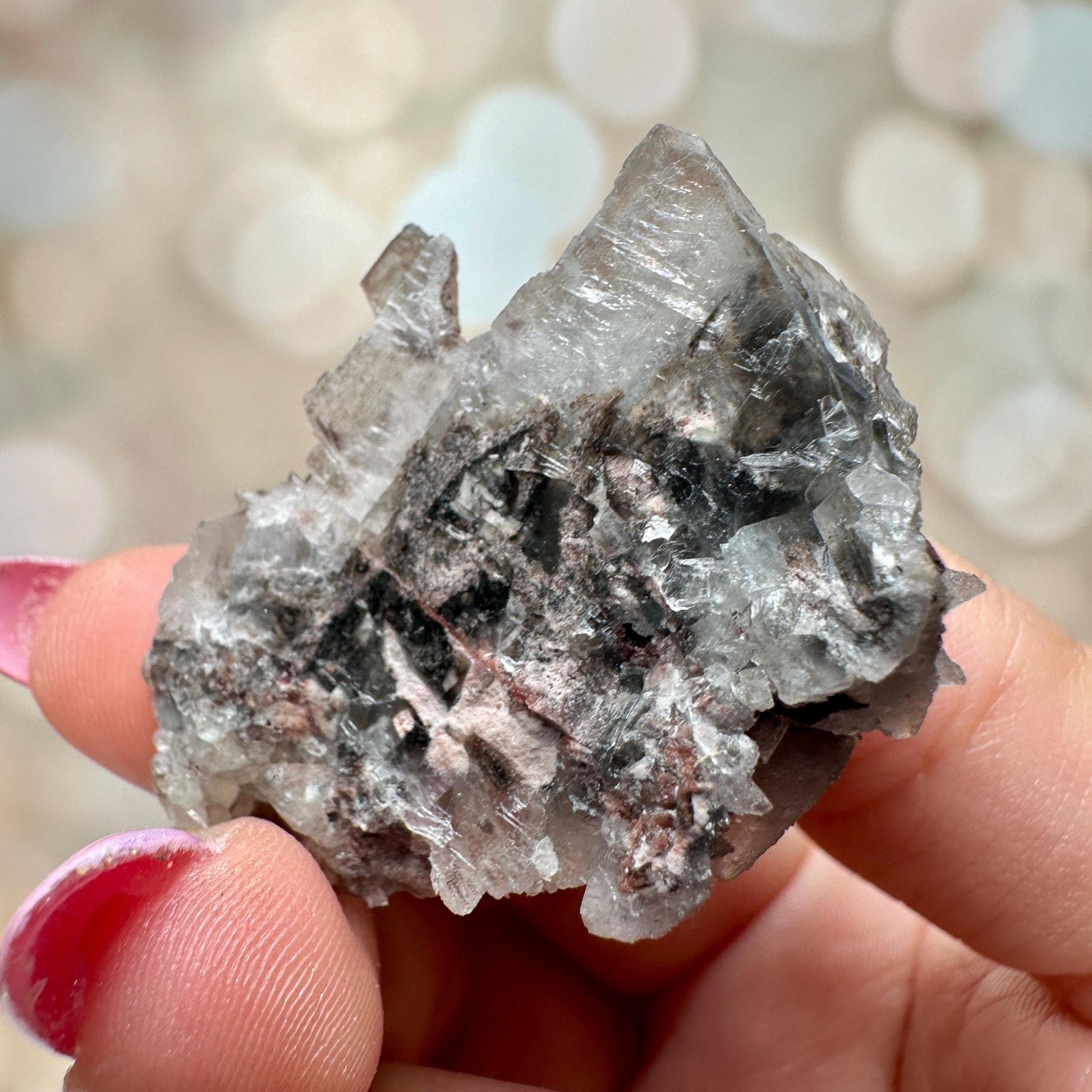 Calcite with Hematite – UV Reactive – Potosi Mine, Santa Eulalia, Chihuahua, Mexico