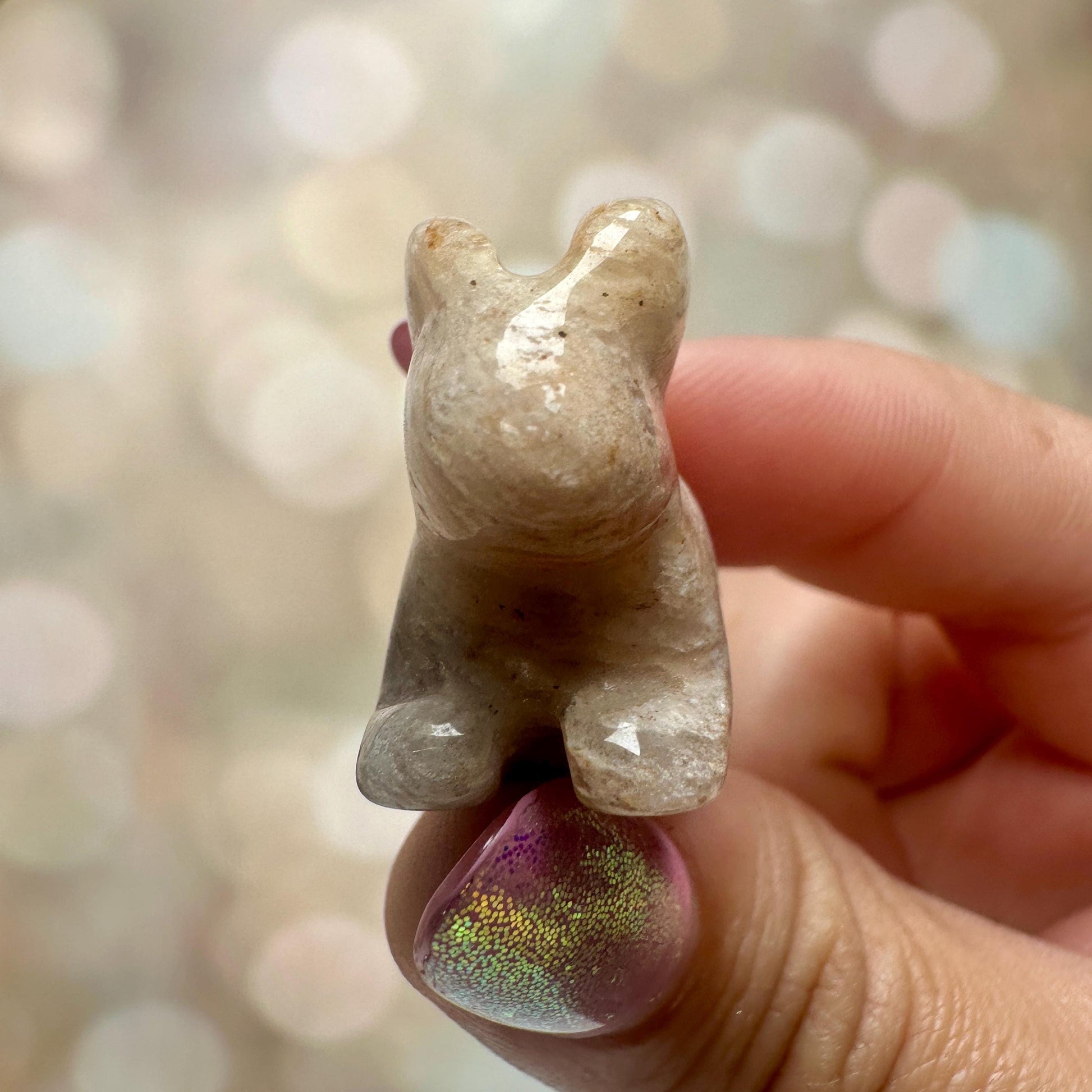 Pink Lithum Quartz Mini Rabbit Crystal Animal Carving From Brazil