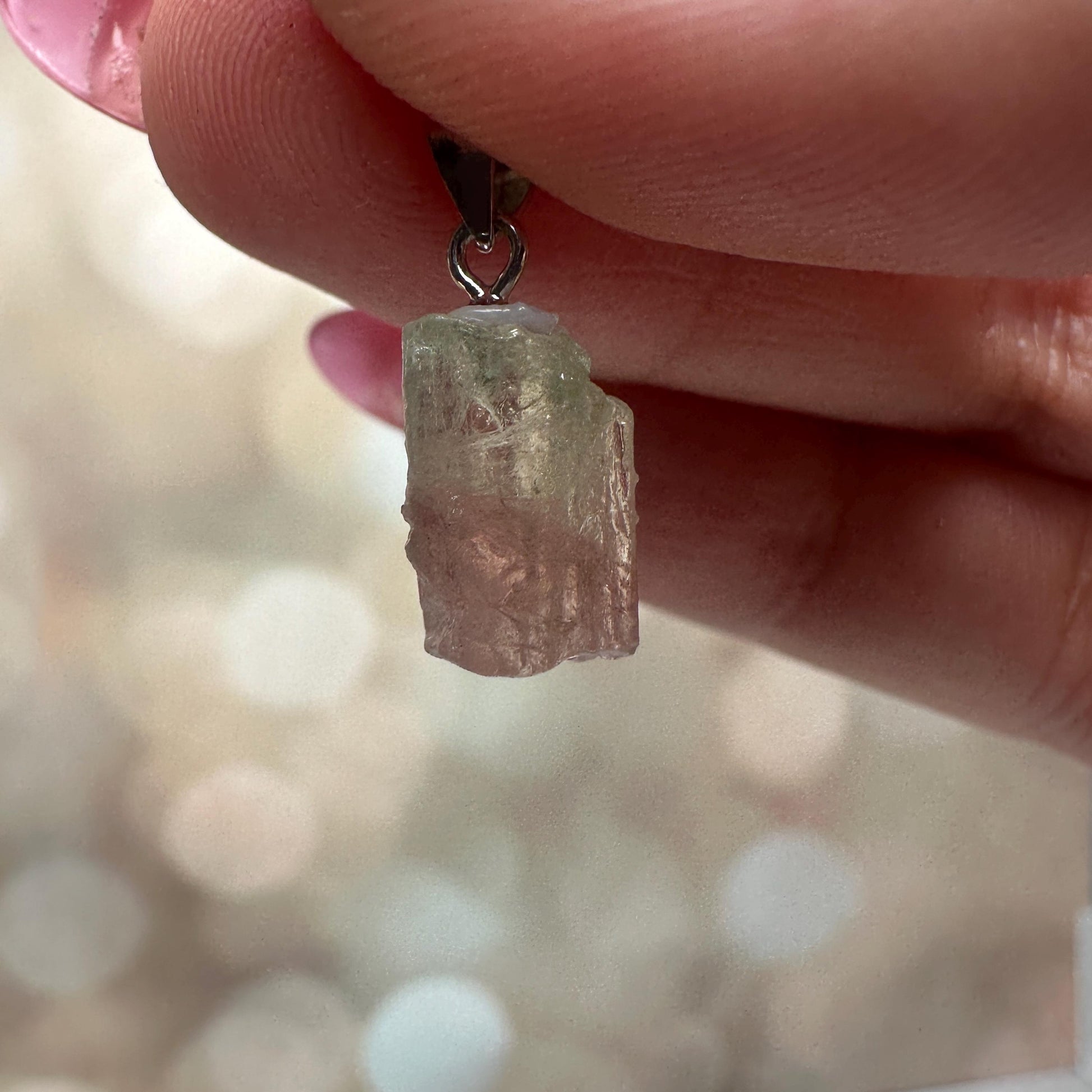 Dainty Watermelon Tourmaline Pendant | Raw High-Quality 925 Silver Crystal Jewelry for Necklace