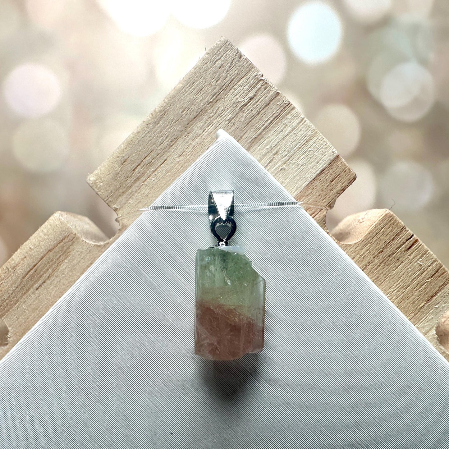 Dainty Watermelon Tourmaline Pendant | Raw High-Quality 925 Silver Crystal Jewelry for Necklace