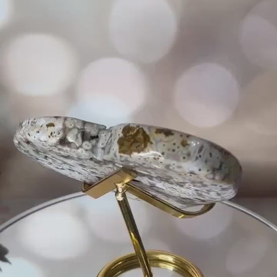 Orbicular Jasper Heart On Stand | Sea Jasper High-Quality Crystal Carving