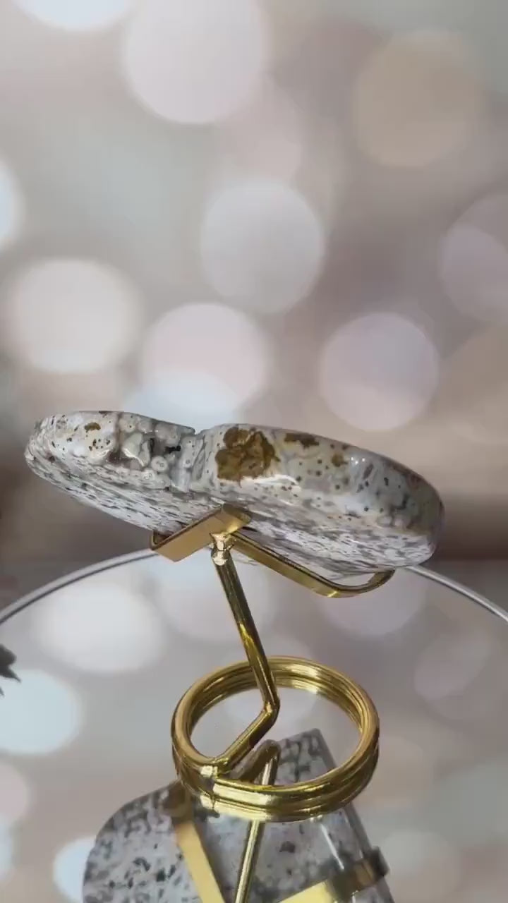 Orbicular Jasper Heart On Stand | Sea Jasper High-Quality Crystal Carving