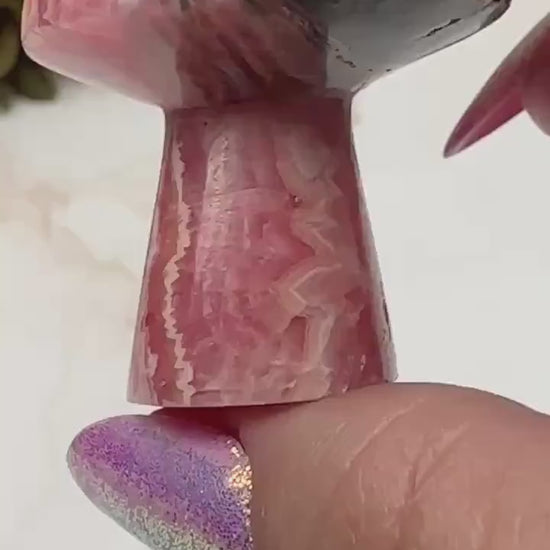 Adorable Rhodochrosite Mushroom Hand Carved Genuine Crystal Mushy From Argentina | Tucson Gem Show Exclusive