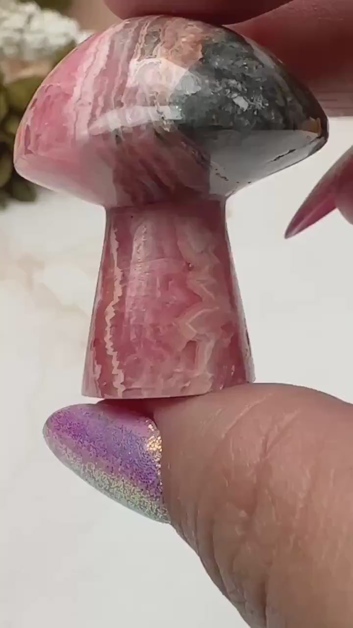 Adorable Rhodochrosite Mushroom Hand Carved Genuine Crystal Mushy From Argentina | Tucson Gem Show Exclusive