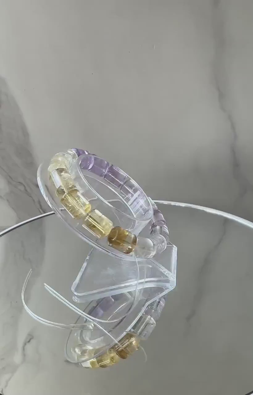 Amazing Citrine & Amethyst Barrel Bracelet | AAA Clarity | High-Quality | Crystal Bracelet | Genuine