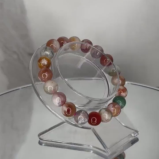 Amazing Colorful Flower Agate Bracelet | High-Quality Crystal Bracelet | AAA Flower Agate | Genuine Crystal Bracelet | 9.7mm