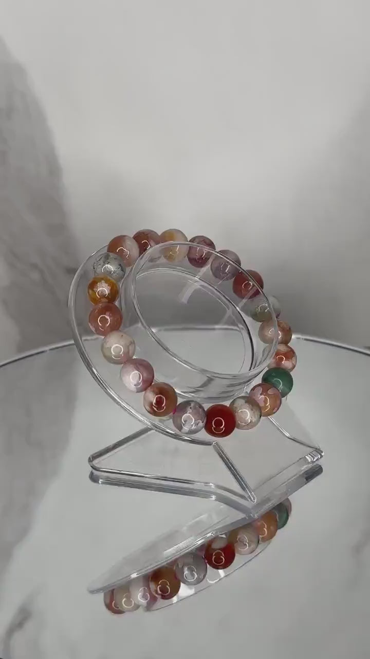 Amazing Colorful Flower Agate Bracelet | High-Quality Crystal Bracelet | AAA Flower Agate | Genuine Crystal Bracelet | 9.7mm