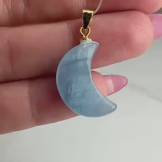 Beautiful Aquamarine Moon Pendant | High-Quality Sterling Silver Gold Plated Crystal Jewelry for Necklace