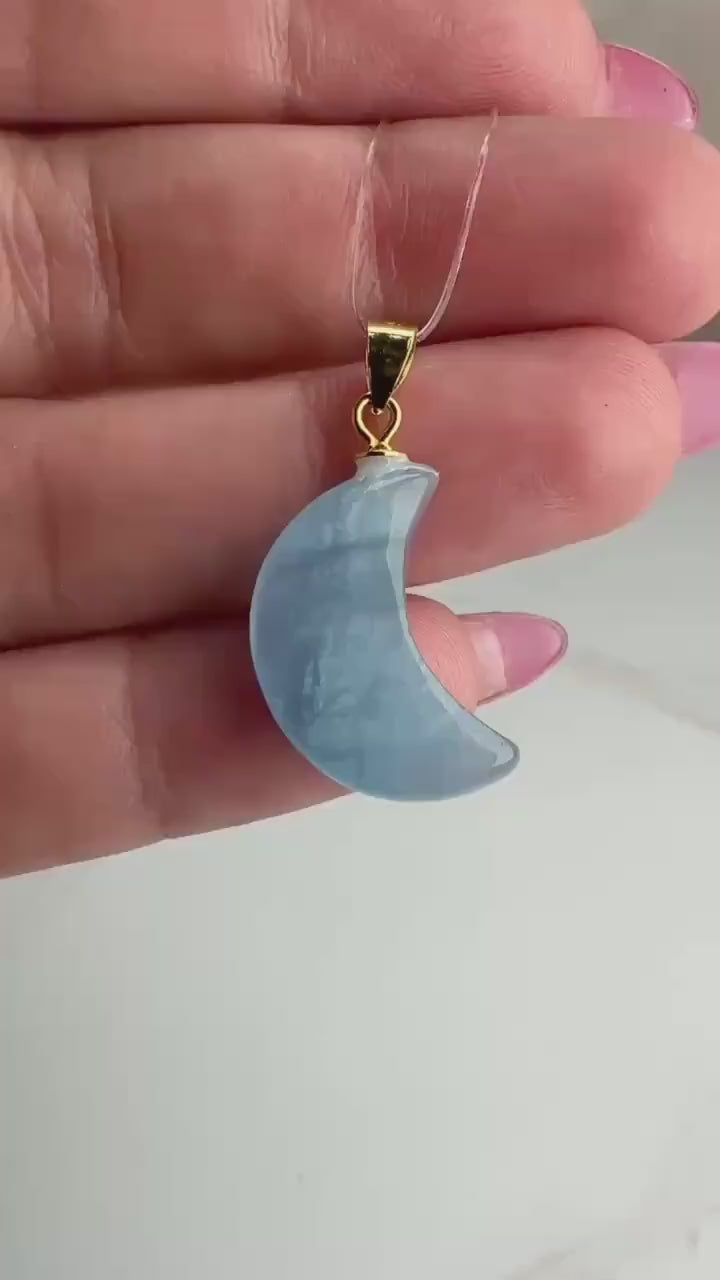 Beautiful Aquamarine Moon Pendant | High-Quality Sterling Silver Gold Plated Crystal Jewelry for Necklace