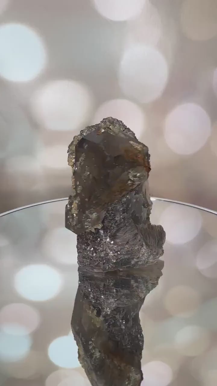Unique Smoky Quartz With Tourmaline Mica And Lepidolite Self Standing Specimen From Brazil