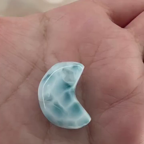 Gorgeous Larimar Moon Carving High-Quality Grade From The Dominican Republic | Tucson Gem Show Exclusive